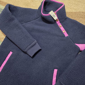 Southern Tide Women’s Fleece Pullover Navy Pink Small Lightweight Snap Shirt NWT